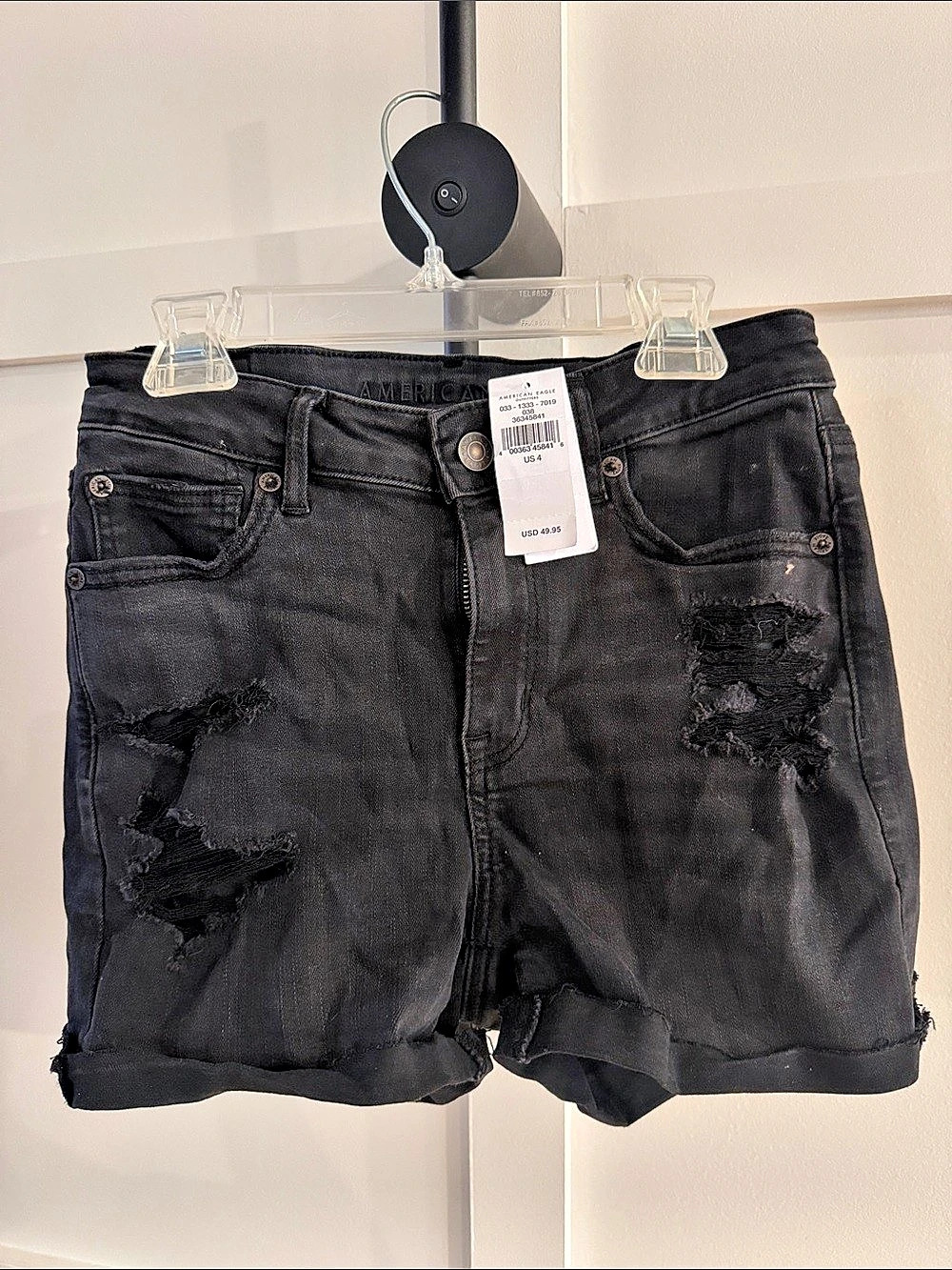 American Eagle Next Level Stretch Distressed Jean Shorts in Black US 4 NWT
